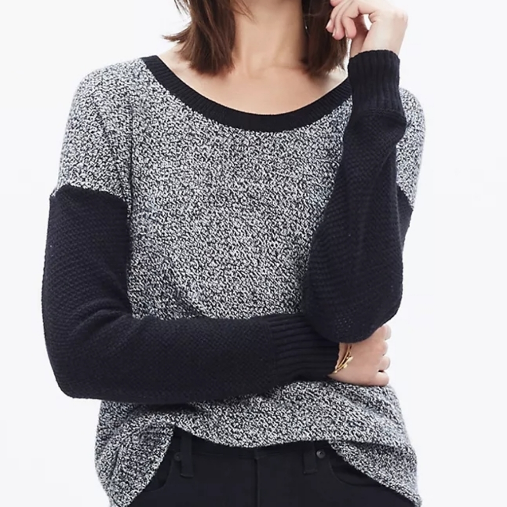 MADEWELL Chronicle Texture Pullover Colorblock grey black knit M medium sweater